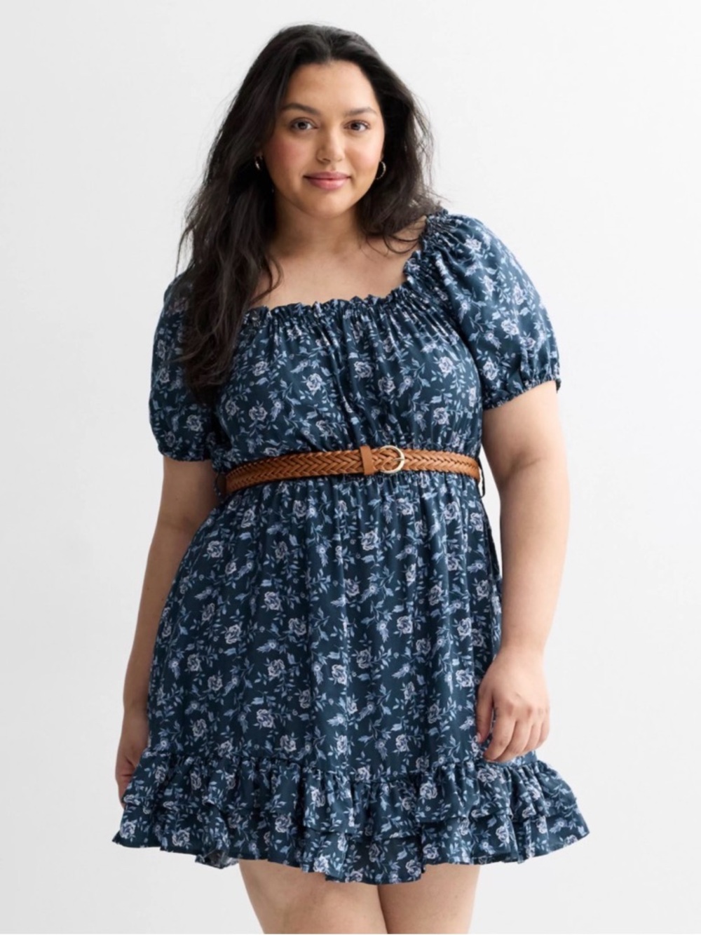 NWT Navy Floral Puff-Sleeve Mini Dress